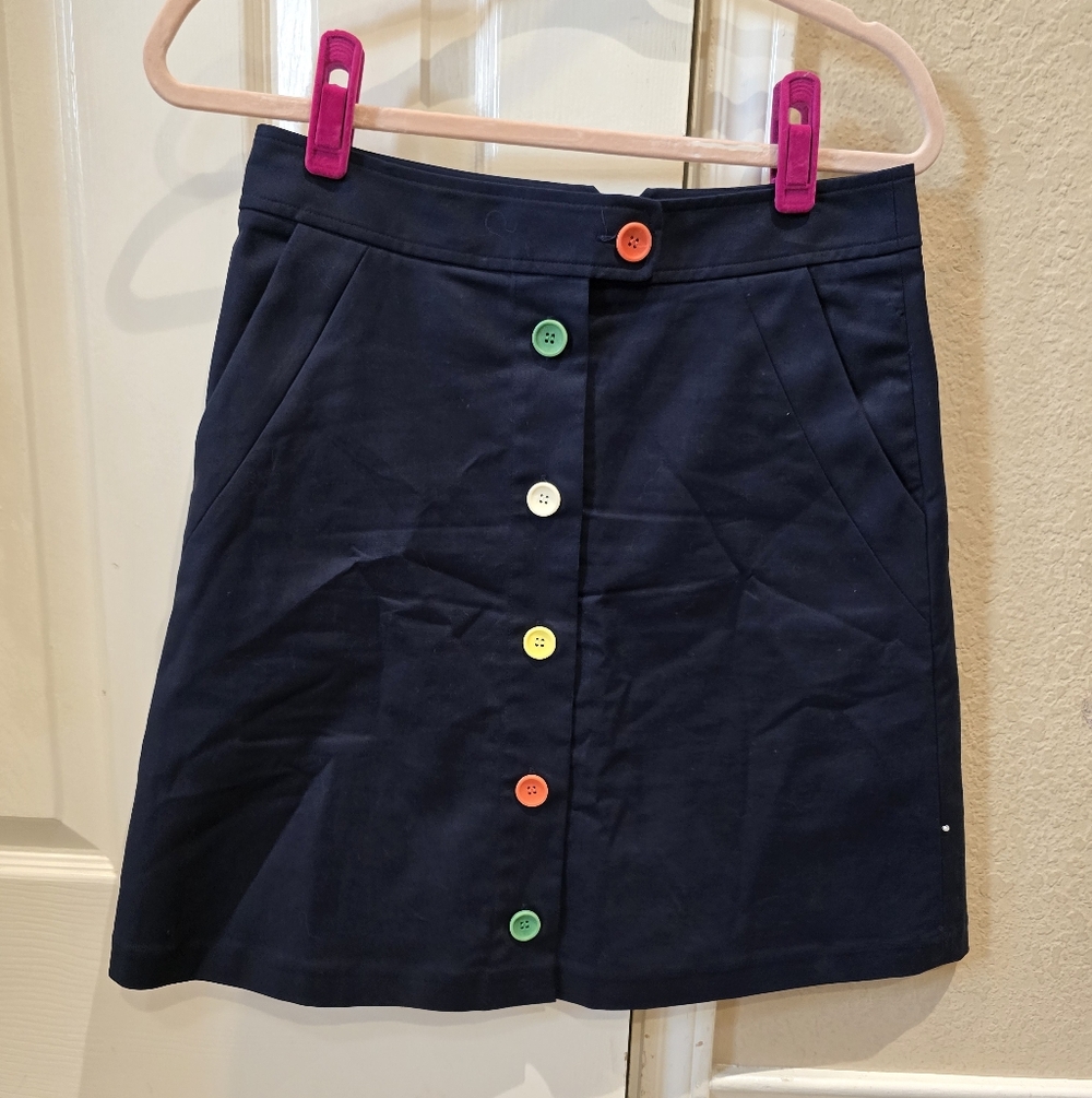 Pearl By Lela Rose Navy Cotton Skirt With Multi Color Buttons Size 4
